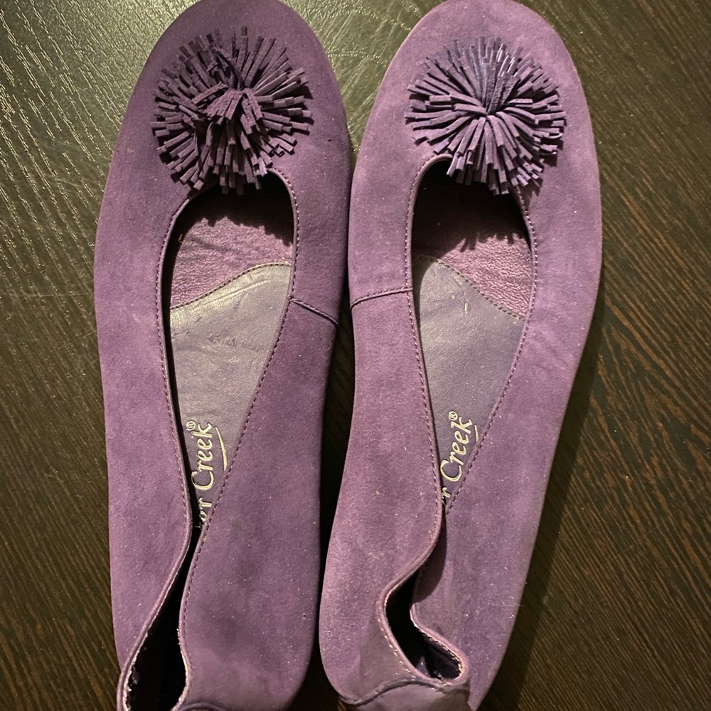 Coldwater Creek Purple Suede Pom-Pom Flats – Size 7